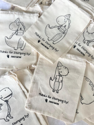 Custom Dinosaur Theme Party Favor Bag Stomping By Birthday Coloring Eco Friendly Drawstring Craft Kit for Kid Personalized Name Toddler