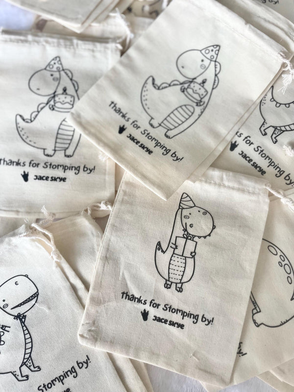 Custom Dinosaur Theme Party Favor Bag Stomping By Birthday Coloring Eco Friendly Drawstring Craft Kit for Kid Personalized Name Toddler