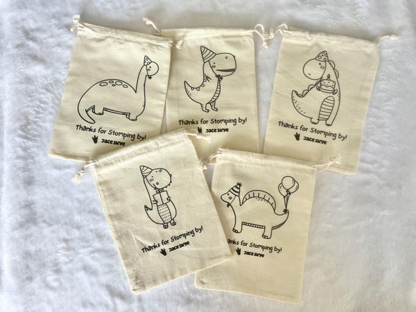 Custom Dinosaur Theme Party Favor Bag Stomping By Birthday Coloring Eco Friendly Drawstring Craft Kit for Kid Personalized Name Toddler