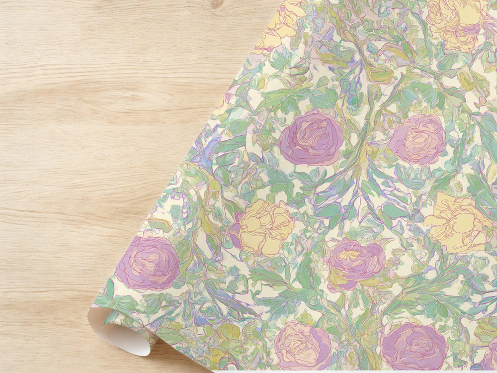 Flower Wrapping Paper Greenery Purple Outline Floral Theme Baby Shower Gift Wrap Peony Elegant Whimsical Bridal Shower Wrap Birthday