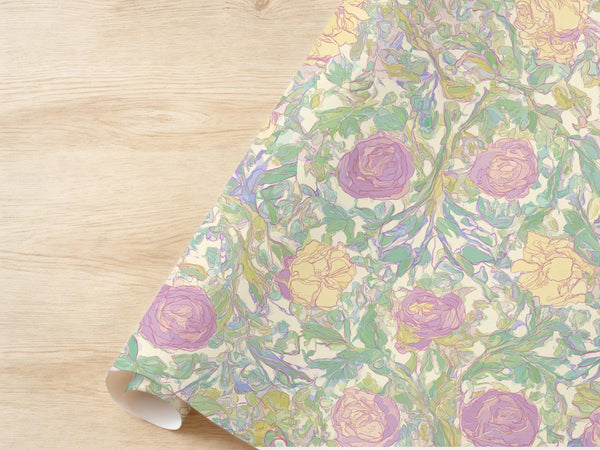 Flower Wrapping Paper Greenery Purple Outline Floral Theme Baby Shower Gift Wrap Peony Elegant Whimsical Bridal Shower Wrap Birthday