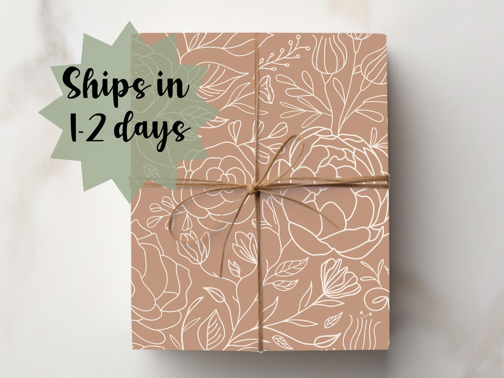 Vintage Wrapping Paper Terracotta Gift Wrap Peony Floral Collage Flower Print Gift Wrap Clasy Wrapping Paper Floral Pattern Birthday Outline