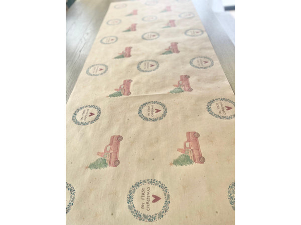 My First Christmas Gift Wrap Paper Baby Shower Idea Wrapping Paper Kraft Unique From Santa Gift Wrap Secret Santa Whimsical Star Wreath