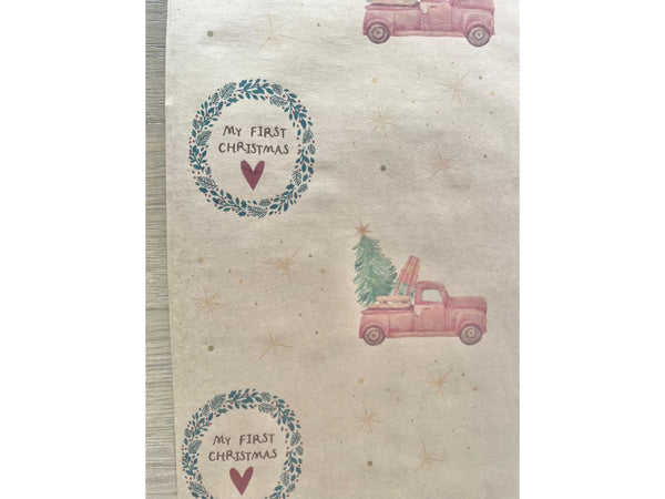 My First Christmas Gift Wrap Paper Baby Shower Idea Wrapping Paper Kraft Unique From Santa Gift Wrap Secret Santa Whimsical Star Wreath