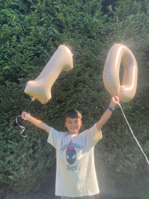 Beige Large 10 Year Old Balloon Birthday Tan Balloons Jumbo Boho Bday Mylar Minimalist Party Decor 30" Photoshoot Prop Cream Double Digits