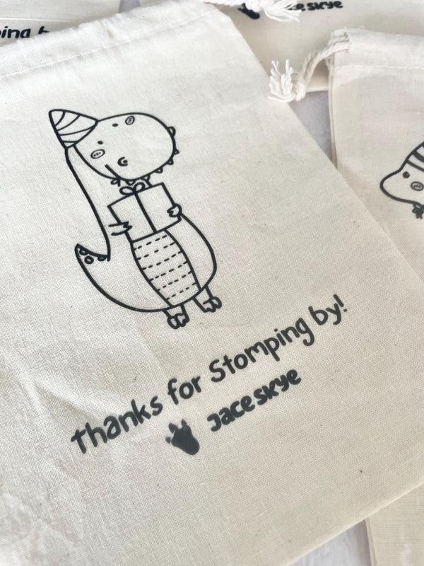 Custom Dinosaur Theme Party Favor Bag Stomping By Birthday Coloring Eco Friendly Drawstring Craft Kit for Kid Personalized Name Toddler