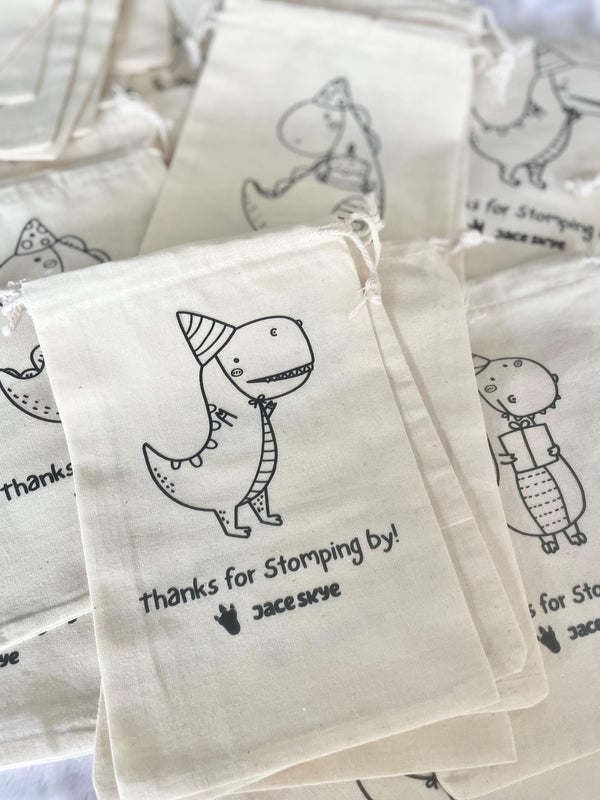 Custom Dinosaur Theme Party Favor Bag Stomping By Birthday Coloring Eco Friendly Drawstring Craft Kit for Kid Personalized Name Toddler
