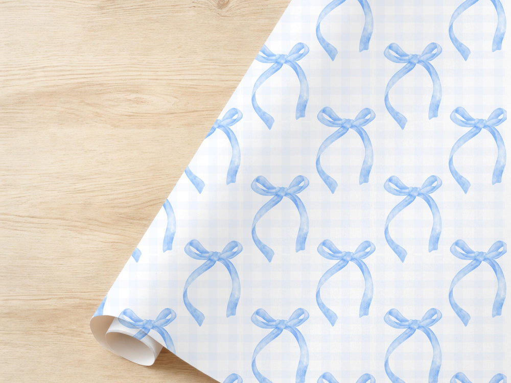 Gingham Baby Blue Wrapping Paper Baby Boy Baby Shower Gift Wrap Coquette Ribbon Blue Trend Baby Girl Blue Party Mom birthday idea Present