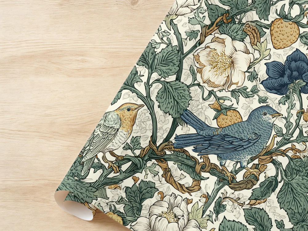 Whimsical Fruit Pattern Bird Wrapping Paper