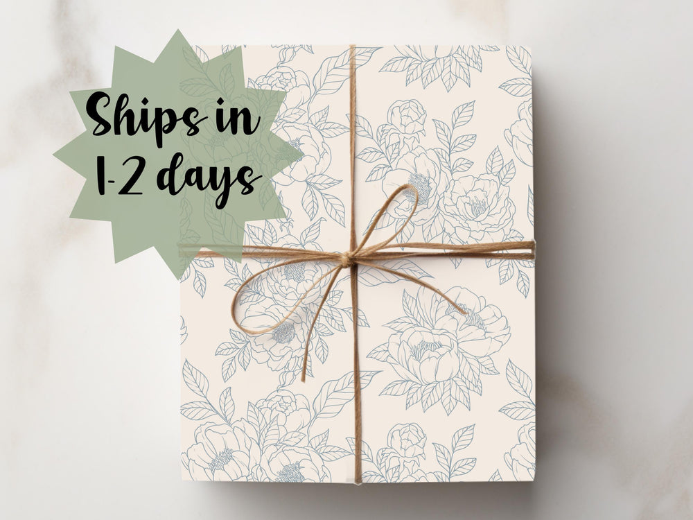 Vintage Toile Wrapping Paper Floral Gift Wrap Blue Soft Warm Tone Beige Wedding Elegant Birthday Paper Flower Peony Anniversary Wrap Mom