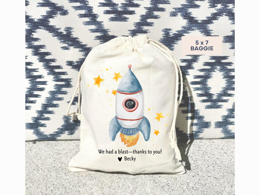 Personalized Outer Space Gift Favor Kid party Eco Friendly Zero Waste Canvas Muslin Bag Galaxy Party Astronaut Spaceship Custom Planet