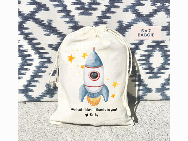 Personalized Outer Space Gift Favor Kid party Eco Friendly Zero Waste Canvas Muslin Bag Galaxy Party Astronaut Spaceship Custom Planet