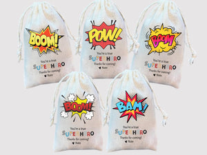 Custom Superhero Birthday Bag Favor Muslin Canvas Kit Eco Friendly Earth Party Bag for Kid Party Spider Man batman Marvel Theme Personalized