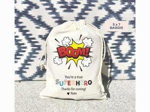 Custom Superhero Birthday Bag Favor Muslin Canvas Kit Eco Friendly Earth Party Bag for Kid Party Spider Man batman Marvel Theme Personalized