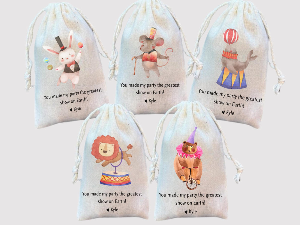 Personalized Circus Bday Party Favor Carnival Party Supplies 2nd Bday 3rd Bday 4th Bday 5th Bday Vintage Watercolor Clown Custom treat Bag
