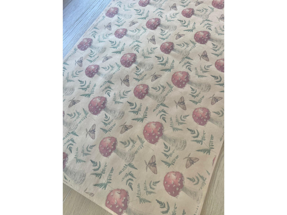 Red Mushroom Kraft Paper Fern Gift Wrap Nature Greenery Wrapping Paper Recycled Floral Birthday Gift Event Natural Kid Safe Rustic Party