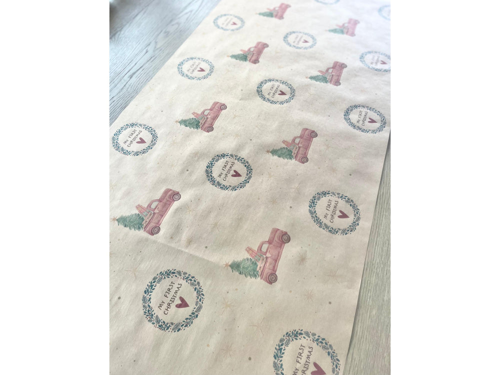 My First Christmas Gift Wrap Paper Baby Shower Idea Wrapping Paper Kraft Unique From Santa Gift Wrap Secret Santa Whimsical Star Wreath