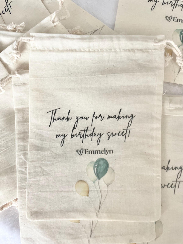 Personalized Baby Shower Favor Ideas Thank You for Making my Party Sweet Love Gift Whimsical Favor Bag Drawstring Canvas Bulk Custom Name