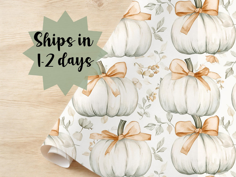 Light Tone Pumpkin Wrapping Paper Fall Gift Wrap Halloween Autumn Theme Birthday October Packaging Roll Floral Mute Orange Baby Grey Neutral