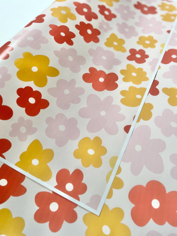 Flower Wrapping Paper Retro Daisy Gift Wrap Pink Red Present Covering New Baby Shower Bachelorette Bridal Shower Decorative Paper Birthday