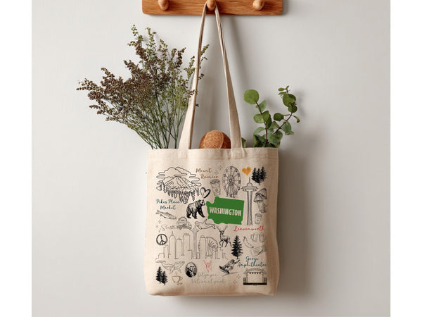 Organic Washington State Tote Bag – Eco-Friendly Seattle Gift & Market Bag