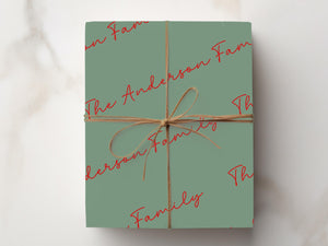 Custom Family Name Wrapping Paper Forest Green Christmas Gift Wrap Personalized Burgundy Custom Text Fast Shipping Holiday Festive Santa