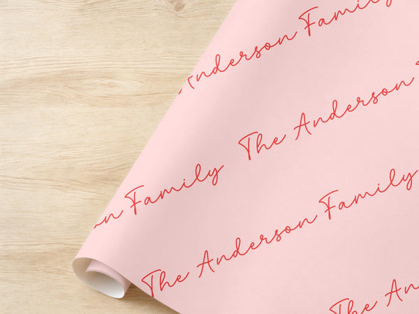 Personalized Family Name Gift Wrap Neighbor Paper Teacher Gift Christmas Pink Red Wrapping Paper Custom Last Name Special Occasion Work Boss