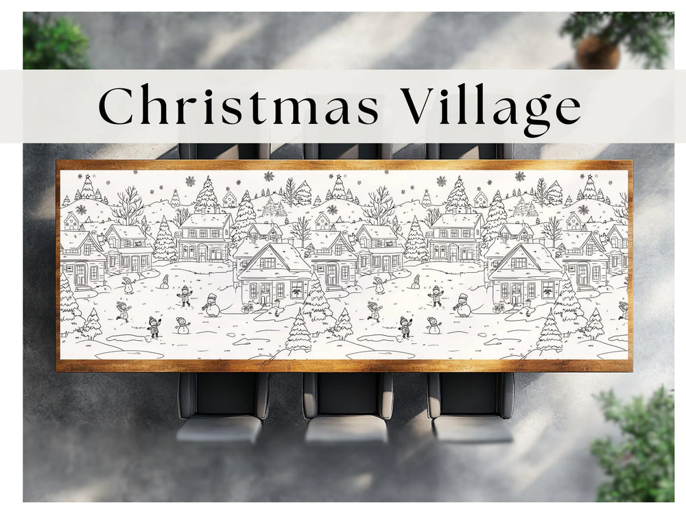 Large Christmas Theme Village Whimsical Coloring Banner