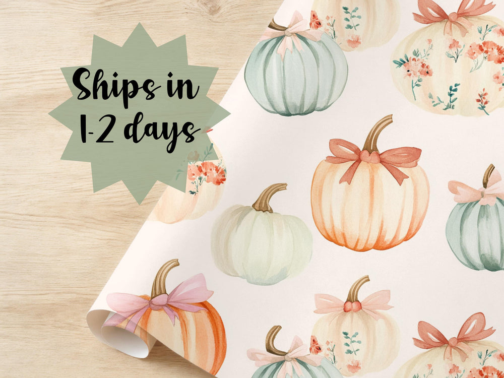 Coquette Bow Pink Wrapping Paper Fall Gift Wrap Halloween Birthday Cute October Roll Pumpkin Ribbon Girl Bday Baby Shower Autumn Floral