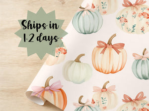Coquette Bow Pink Wrapping Paper Fall Gift Wrap Halloween Birthday Cute October Roll Pumpkin Ribbon Girl Bday Baby Shower Autumn Floral