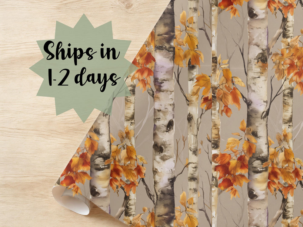 Birch Tree Wrapping Paper Fall Gift Wrap Halloween Autumn Leave Birthday Cute October Packaging Roll Earth Tone Forest Nature September