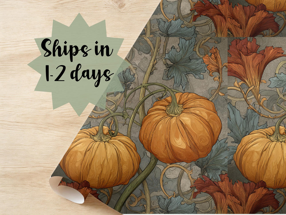 Art Drawing Wrapping Paper Fall Gift Wrap Halloween Autumn Theme Birthday Cute October Packaging Roll Pumpkin Cottage Core Birthday