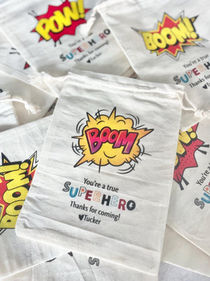 Custom Superhero Birthday Bag Favor Muslin Canvas Kit Eco Friendly Earth Party Bag for Kid Party Spider Man batman Marvel Theme Personalized