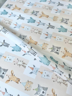 Safari Party Animal Wrapping Paper Cute Animal Funny Giraffe Bear Lion Tiger Watercolor Birthday Present Wrap Baby Shower