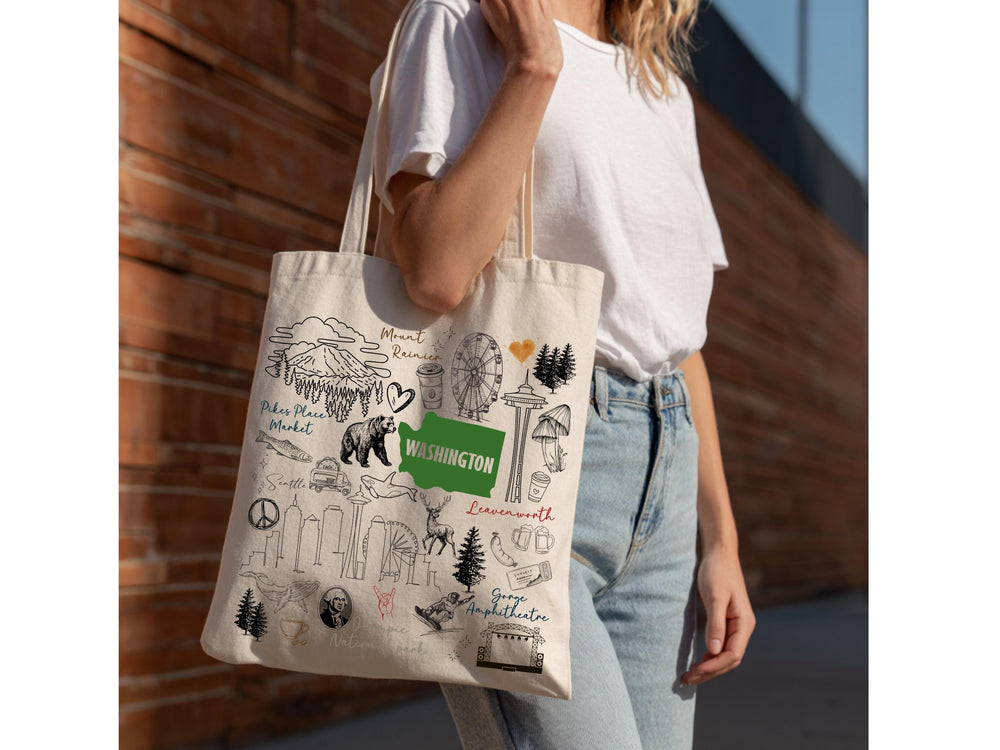 Organic Washington State Tote Bag – Eco-Friendly Seattle Gift & Market Bag