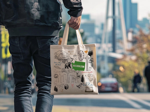 Organic Washington State Tote Bag – Eco-Friendly Seattle Gift & Market Bag