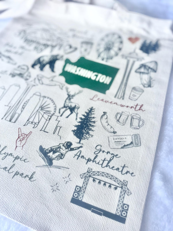 Organic Washington State Tote Bag – Eco-Friendly Seattle Gift & Market Bag