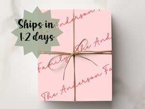 Personalized Family Name Gift Wrap Neighbor Paper Teacher Gift Christmas Pink Red Wrapping Paper Custom Last Name Special Occasion Work Boss