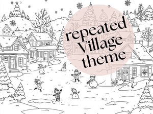 Large Christmas Theme Village Whimsical Coloring Banner
