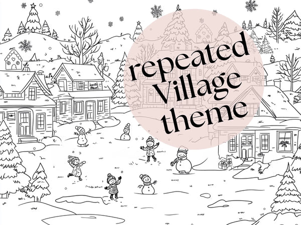 Large Christmas Theme Village Whimsical Coloring Banner