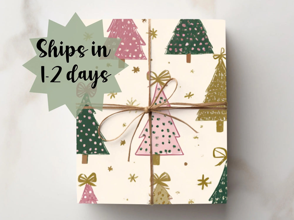 Watercolor Pink Christmas Tree Wrapping Paper
