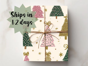 Watercolor Pink Christmas Tree Wrapping Paper