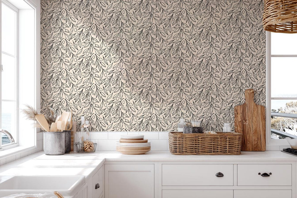 Botanical Leaf Wallpaper Modern Olive