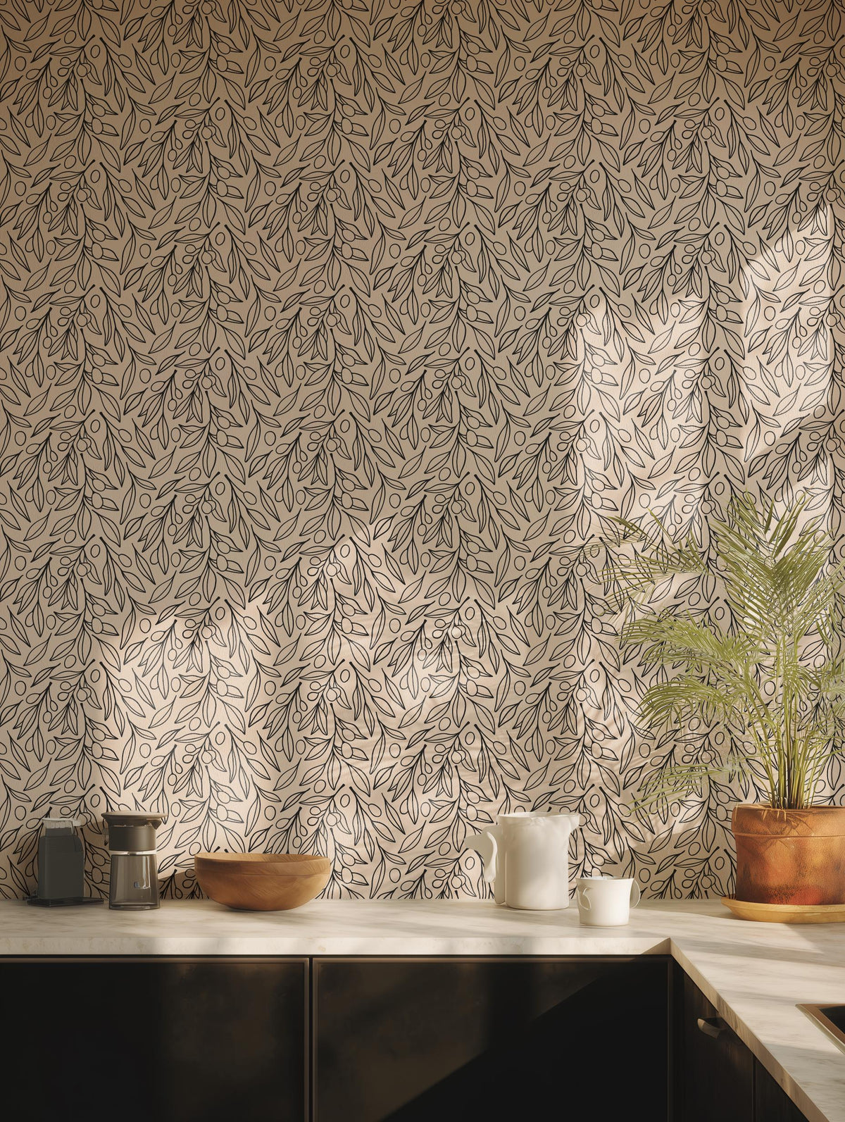 Olive Botanical Leaf Wallpaper