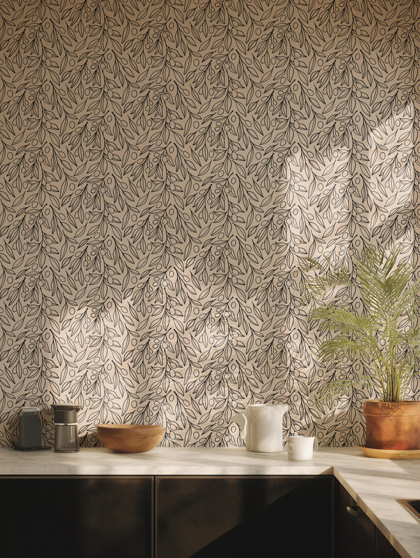 Botanical Leaf Wallpaper Modern Olive
