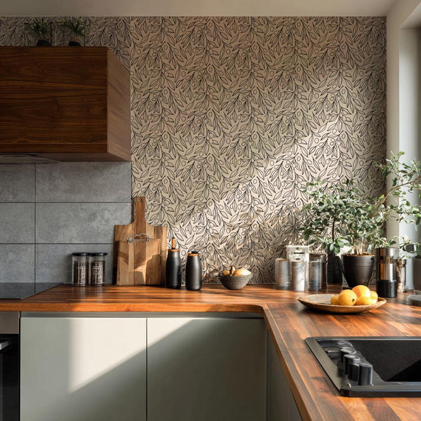 Botanical Leaf Wallpaper Modern Olive