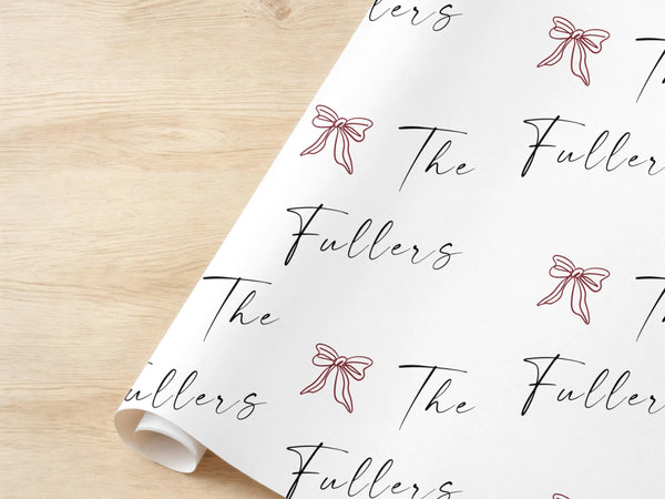 Personalized Family Name Gift Wrap Red Bow
