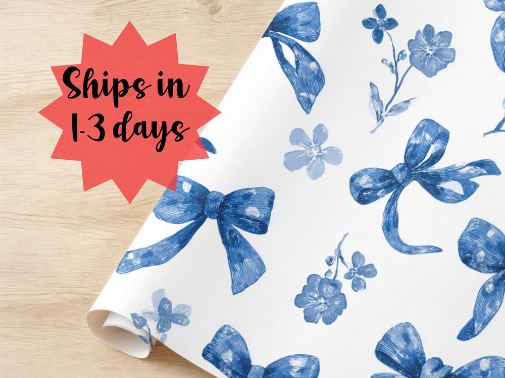 Blue Ribbon Floral Wrapping Paper