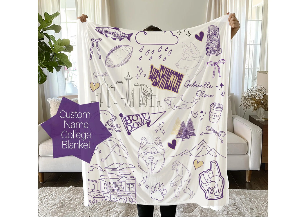 Custom Purple and Gold Plush Throw Blanket