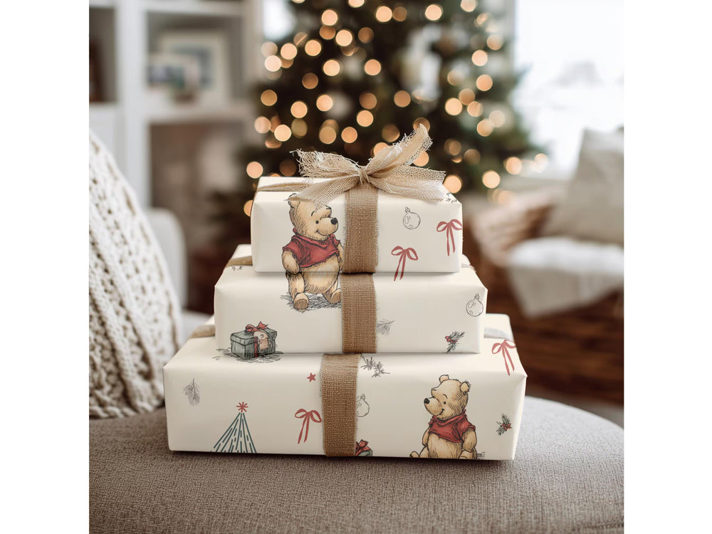 Merry Christmas Vintage Pooh Bear Wrapping Paper